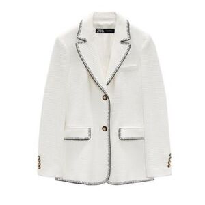 Ara White Blazer with Black Stitch Trim